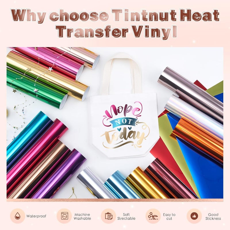 Tintnut Metallic Heat Transfer Vinyl Multicolored Chrome HTV -24 Sheets 12"x 10" Foil Holographic Iron On Vinyl for DIY T-Shirts Handbags Hats Crafts - Image 3